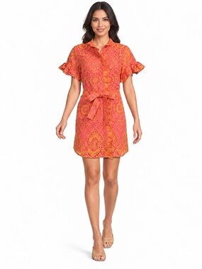 NWT Abbey Glass Katie Point Collar Short Sleeve Eyelet Mini Shirt Dress Sz XL